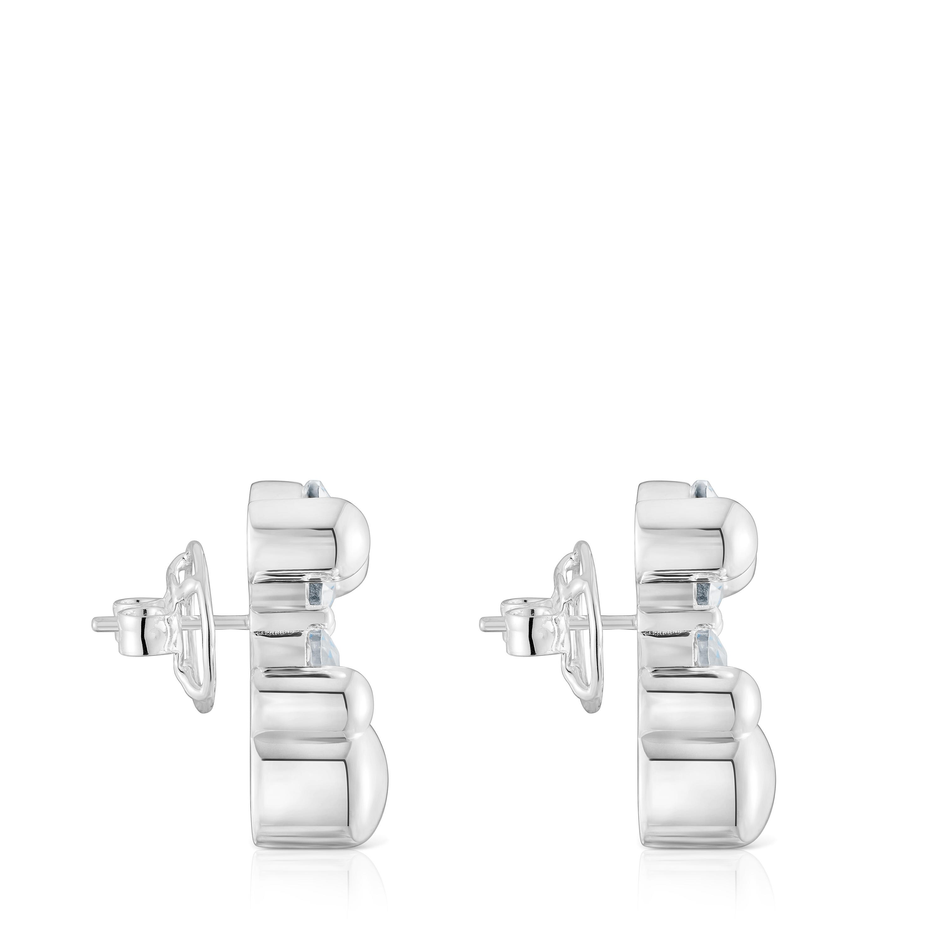 Pendientes motivo oso de plata y cuarzo cristal de roca 23 mm Color Bear