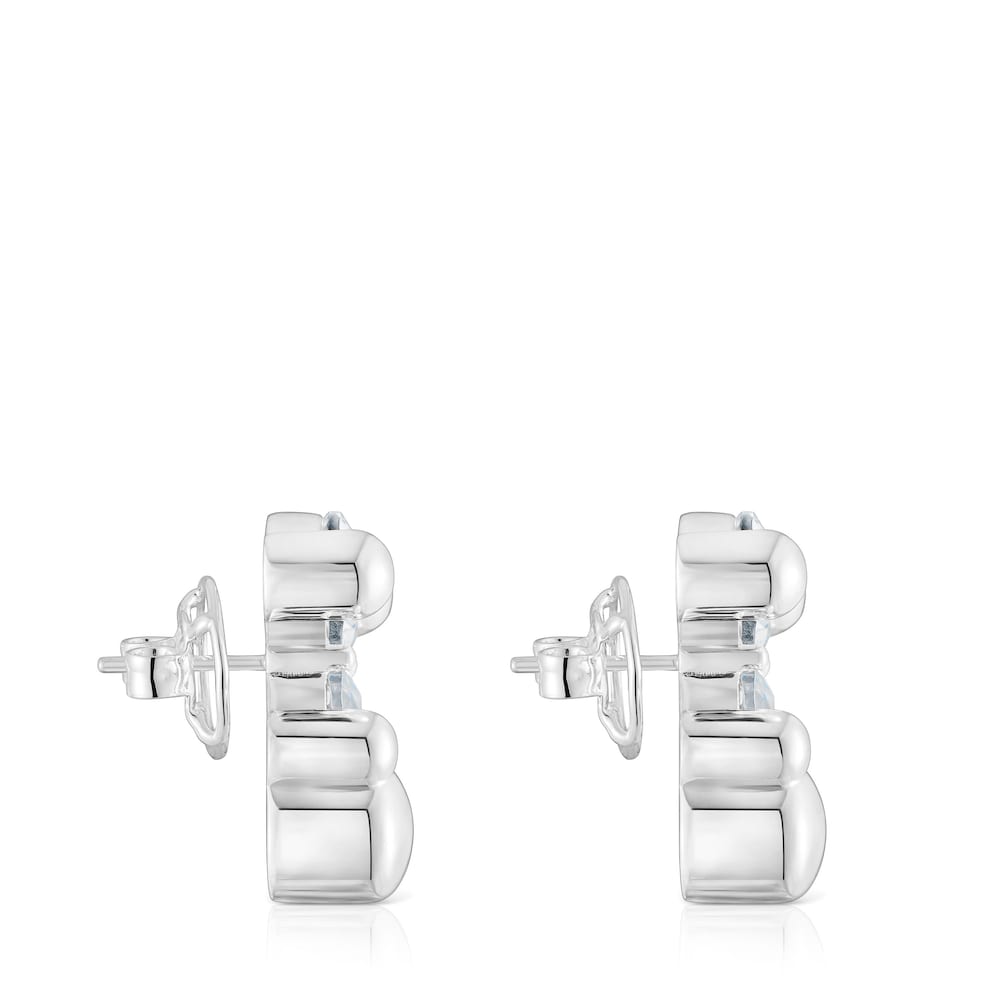 mm silver and rock crystal quartz bear motif Earrings Color Bear