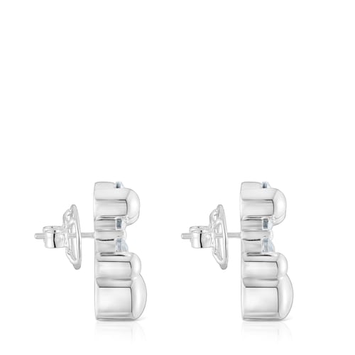 23 mm silver and rock crystal quartz bear motif Earrings Color Bear