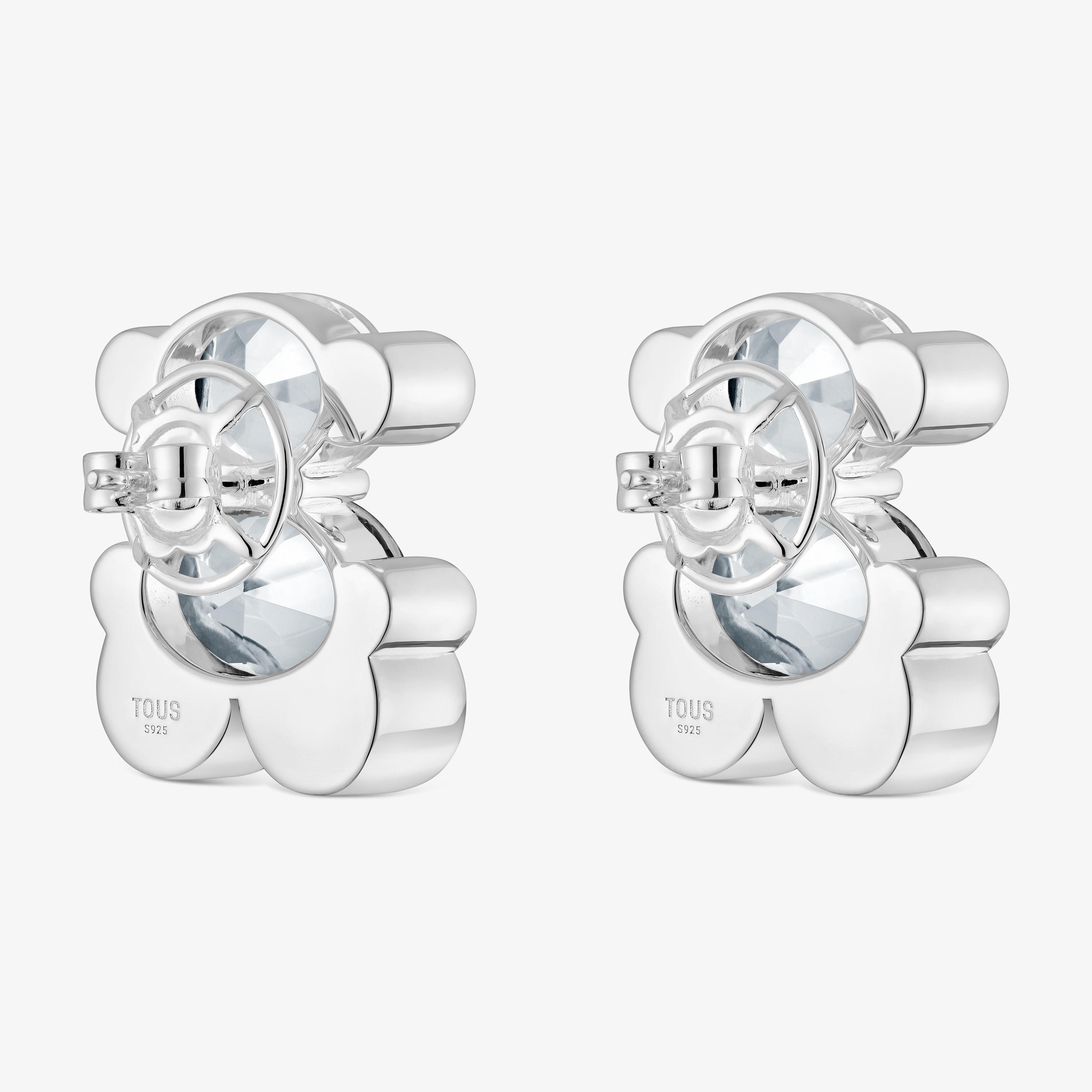 mm silver and rock crystal quartz bear motif Earrings Color Bear