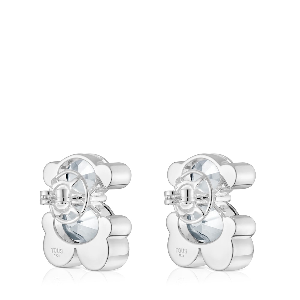 mm silver and rock crystal quartz bear motif Earrings Color Bear