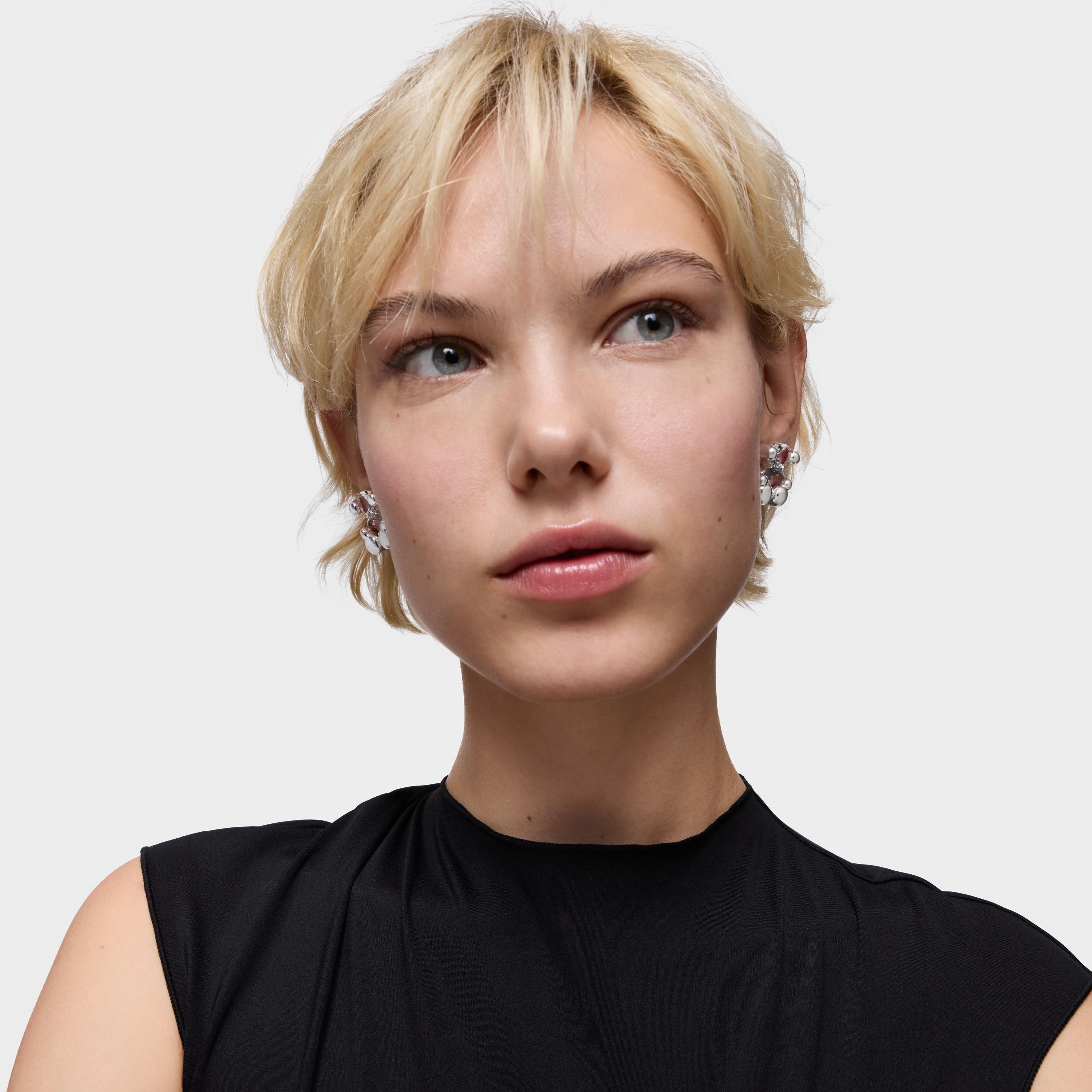 mm silver and rock crystal quartz bear motif Earrings Color Bear