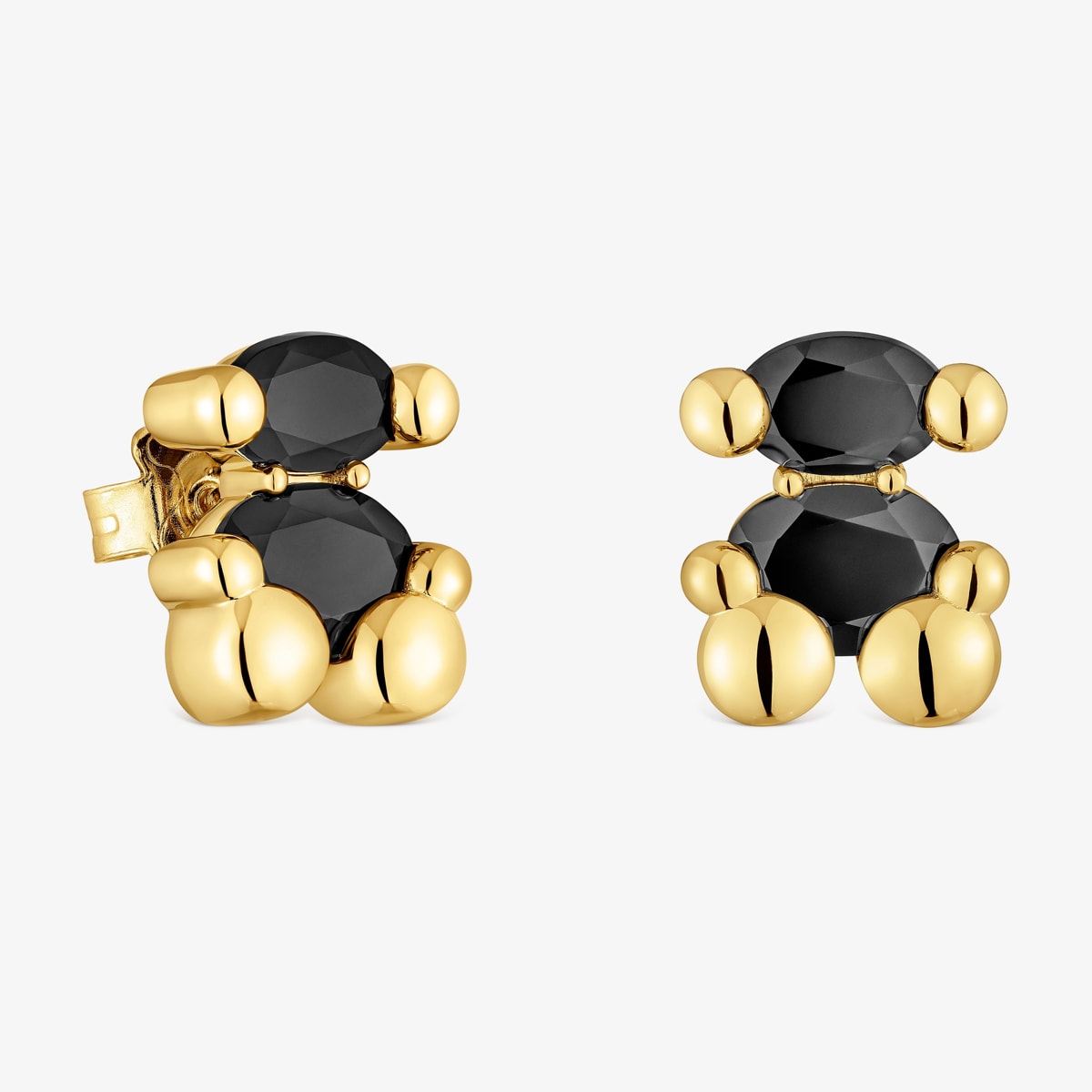 Tous - Pendientes Motivo Oso Con Baño De Oro 18 Kt Sobre Plata Y Ónix 14 Mm Color Bear - Negro
