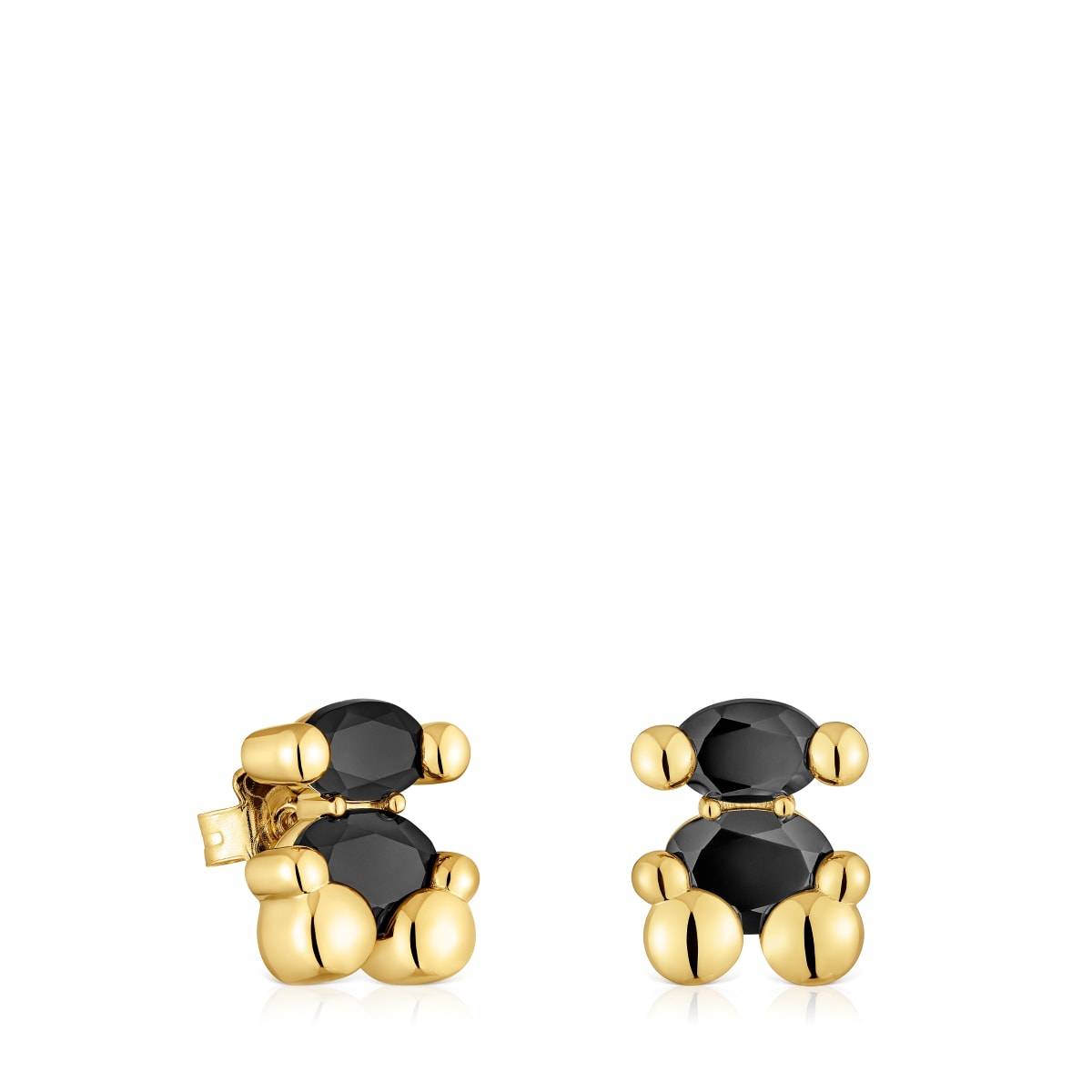 Tous - Pendientes Motivo Oso Con Baño De Oro 18 Kt Sobre Plata Y Ónix 14 Mm Color Bear - Dorado