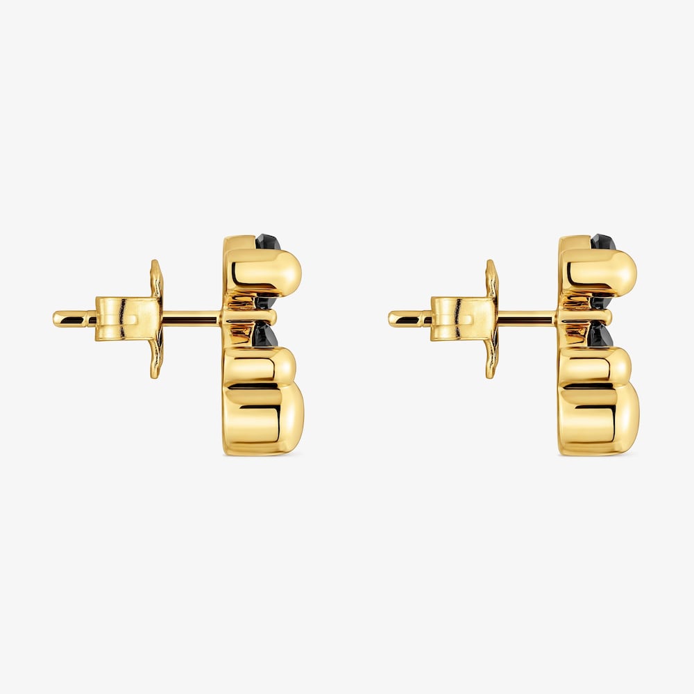 Aretes motivo oso con ba&ntilde;o de oro 18 kt sobre plata y &oacute;nix 14 mm Color Bear