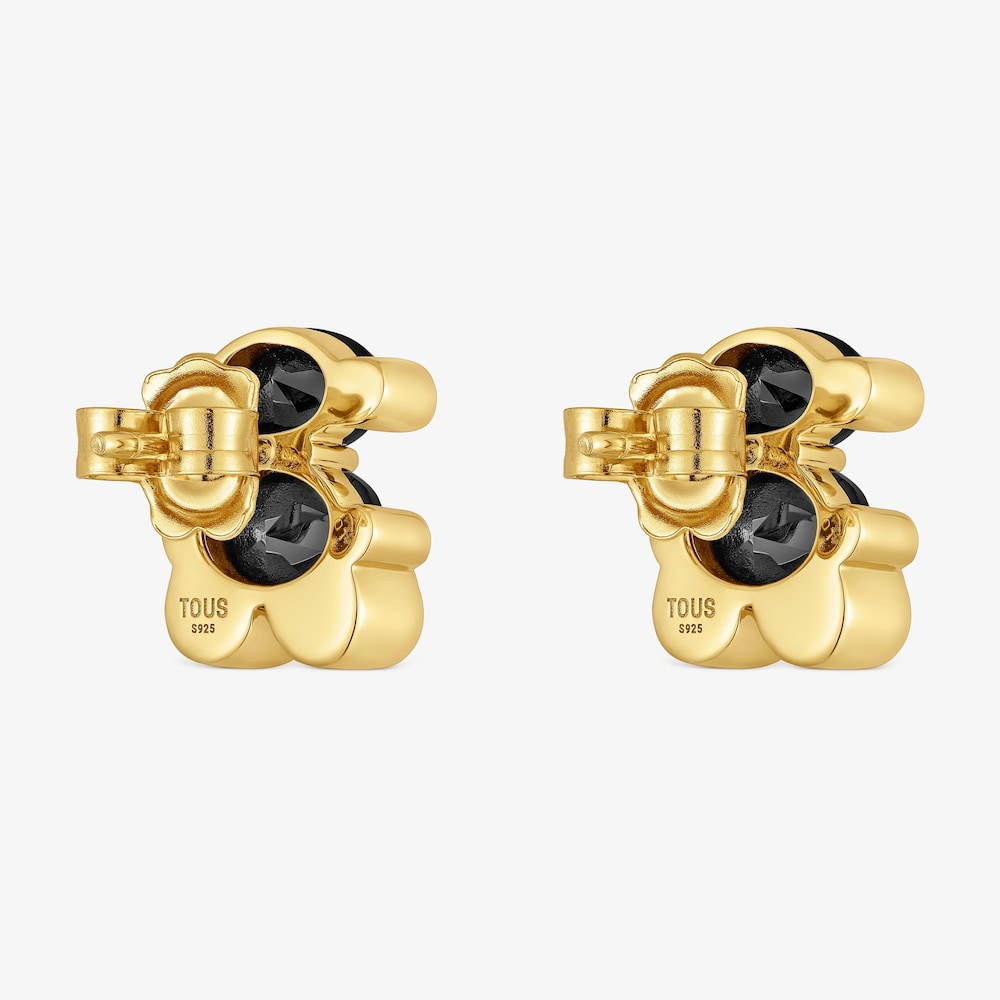 Aretes motivo oso con ba&ntilde;o de oro 18 kt sobre plata y &oacute;nix 14 mm Color Bear