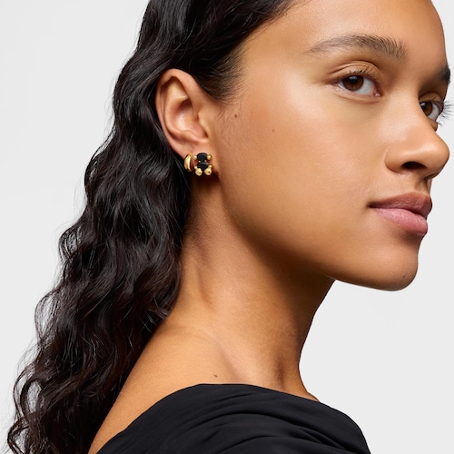 Pendientes motivo oso con baño de oro 18 kt sobre plata y ónix 14 mm Color Bear