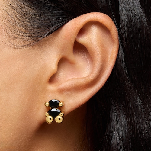 Pendientes motivo oso con baño de oro 18 kt sobre plata y ónix 14 mm Color Bear