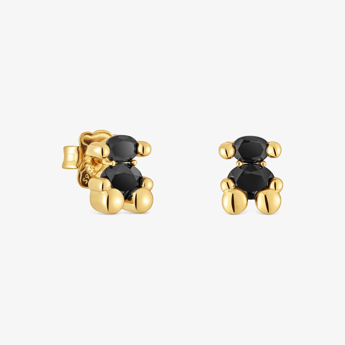 Tous - Pendientes Motivo Oso Con Baño De Oro 18 Kt Sobre Plata Y Ónix 8 Mm Color Bear - Negro