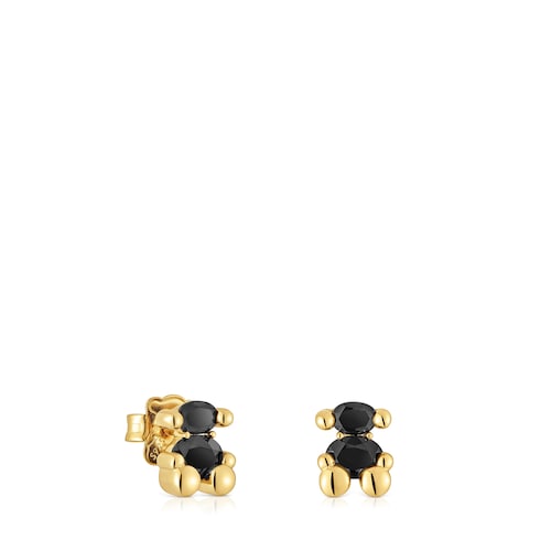 8 mm 18kt gold plating over silver and onyx bear motif Earrings Color Bear