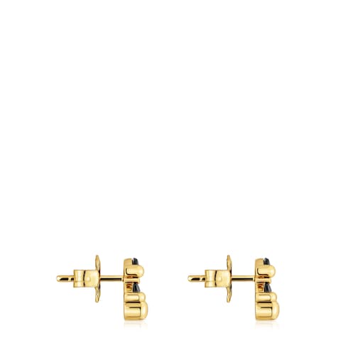 8 mm 18kt gold plating over silver and onyx bear motif Earrings Color Bear