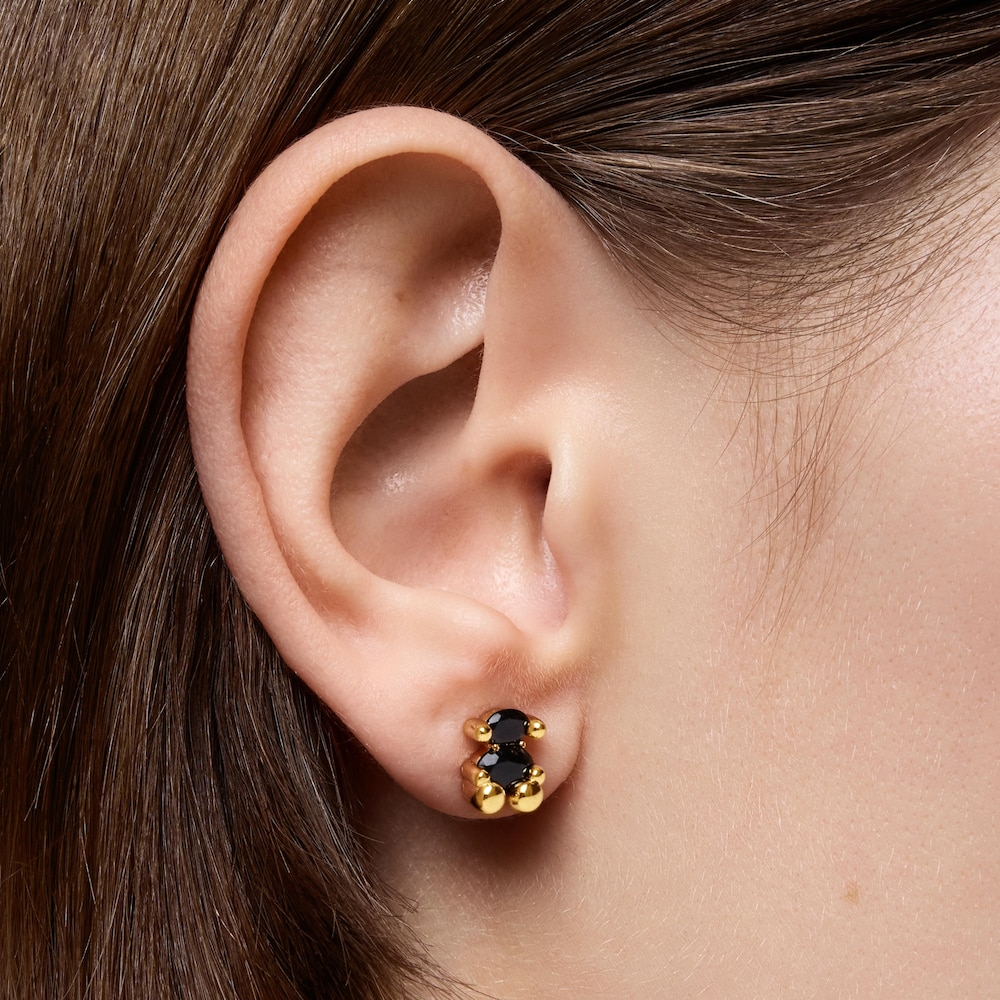 8 mm 18kt gold plating over silver and onyx bear motif Earrings Color Bear