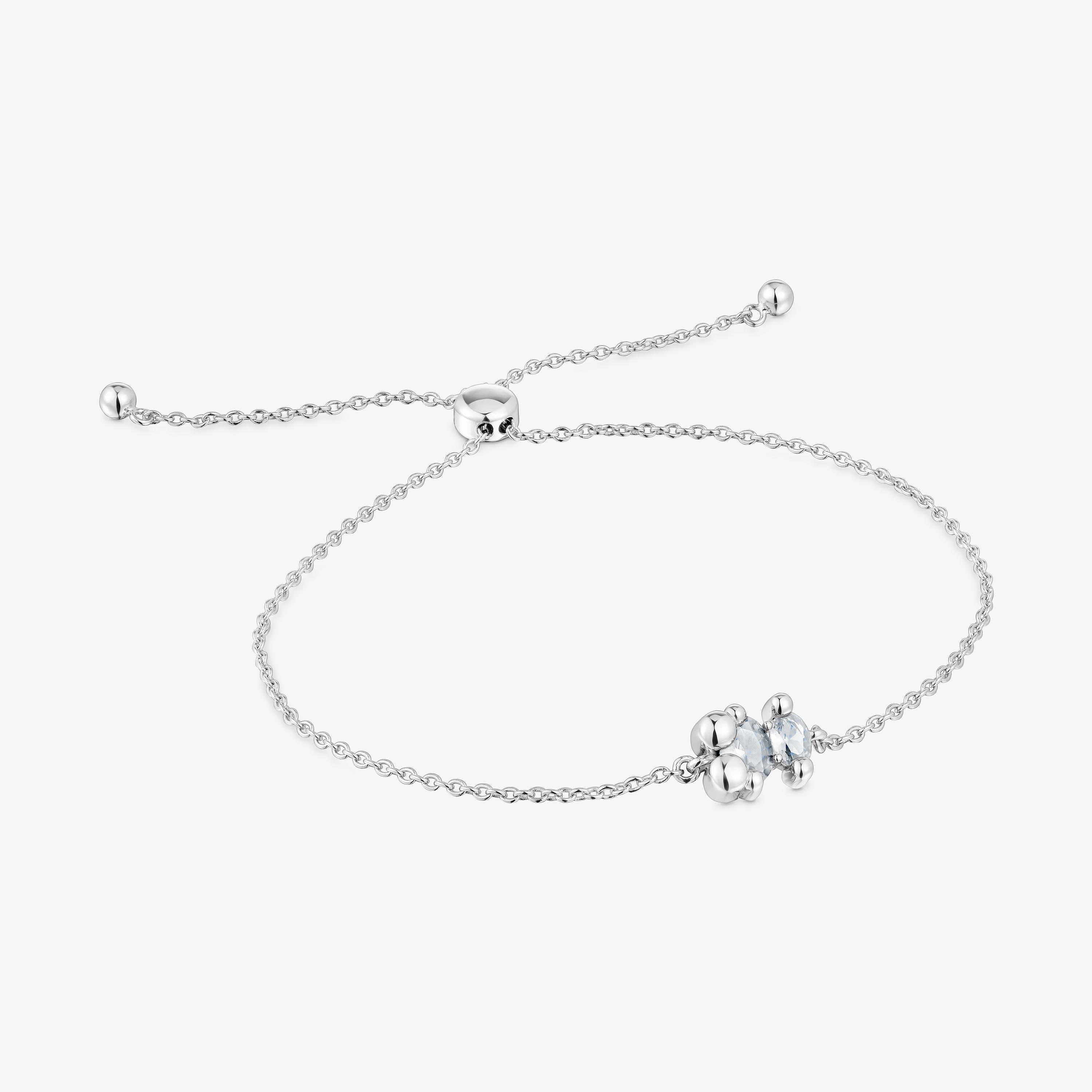 Silver and rock crystal quartz bear motif chain Bracelet Color Bear