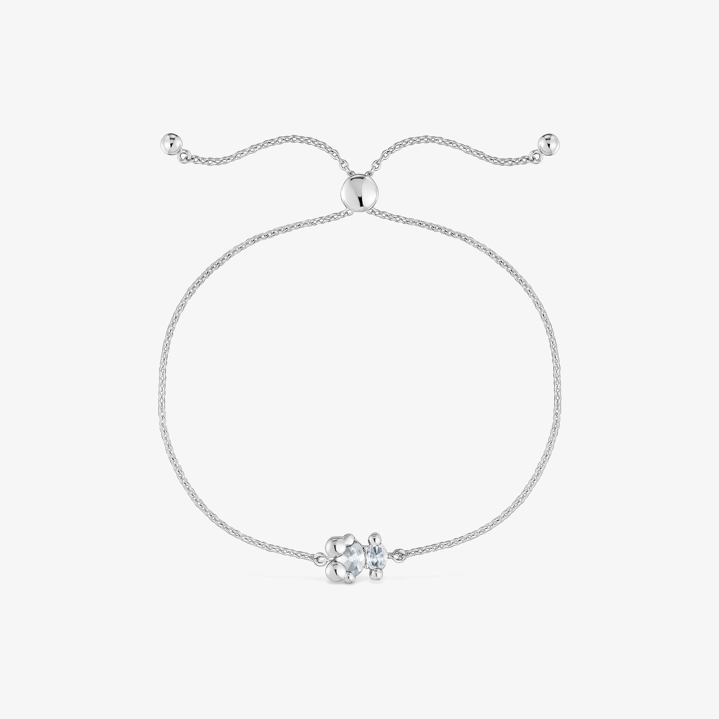 Silver and rock crystal quartz bear motif chain Bracelet Color Bear