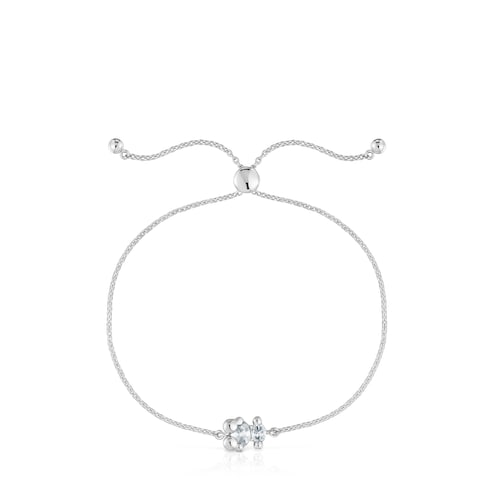 Silver and rock crystal quartz bear motif chain Bracelet Color Bear