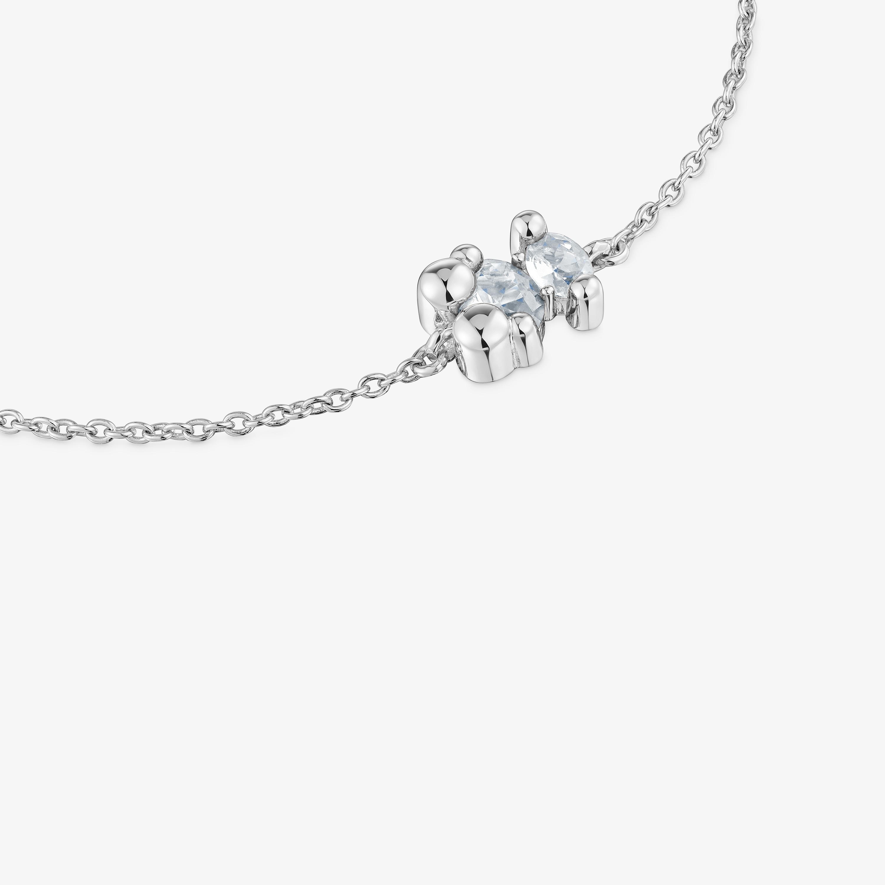 Silver and rock crystal quartz bear motif chain Bracelet Color Bear
