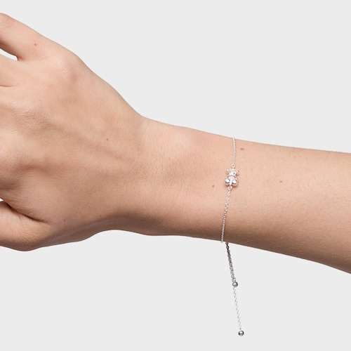 Silver and rock crystal quartz bear motif chain Bracelet Color Bear