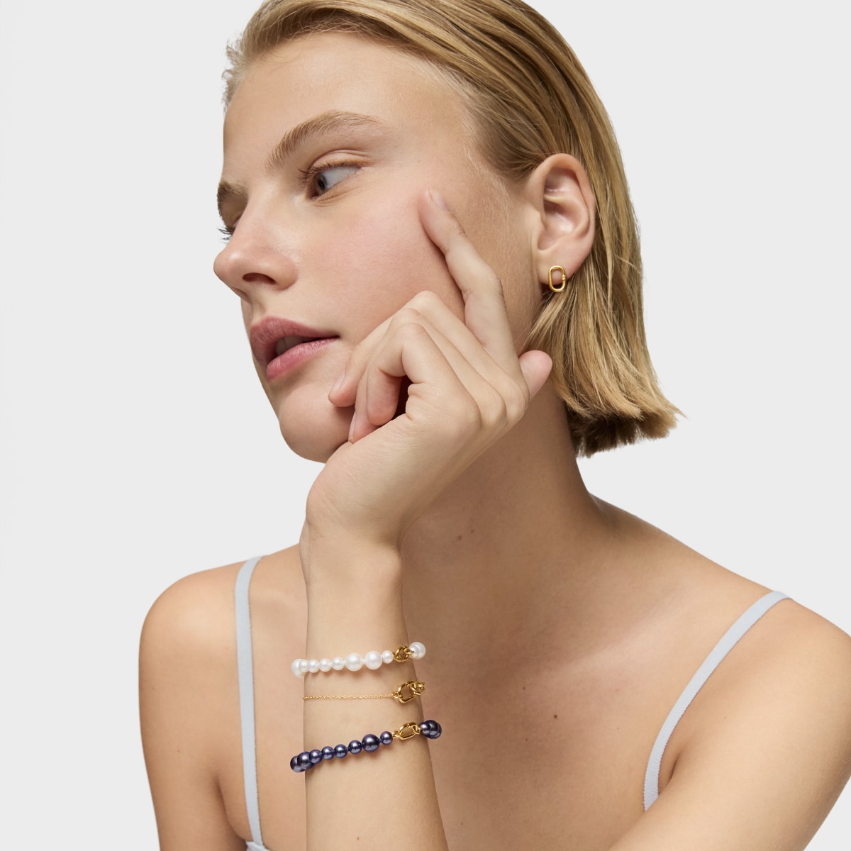 Pulsera de oro y perlas barrocas cultivadas Hold Oval