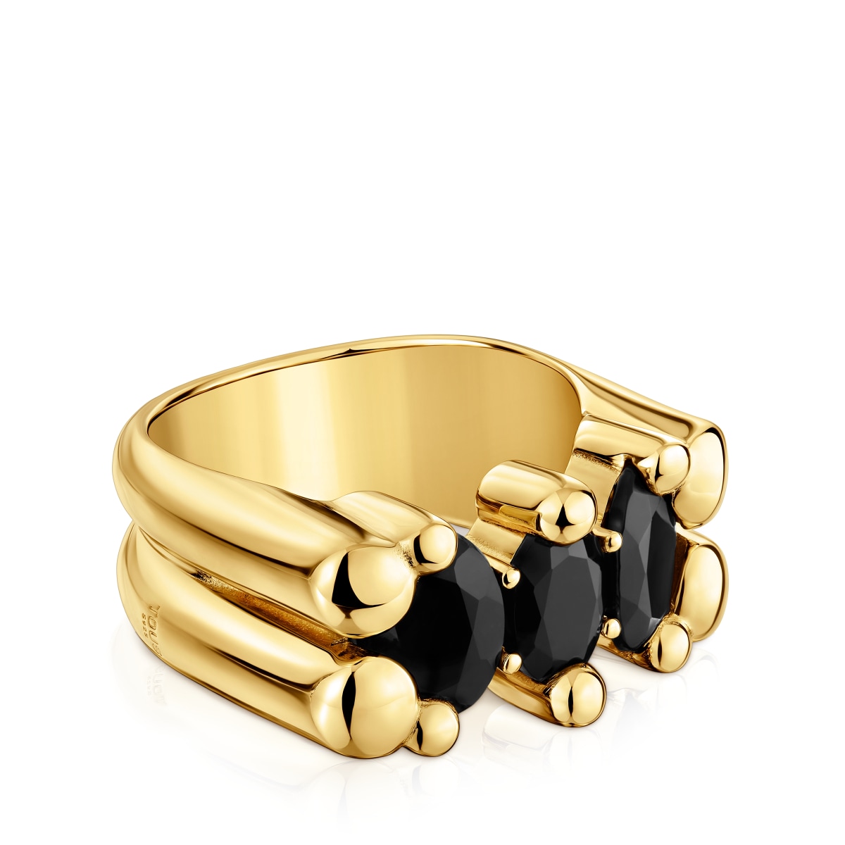 Medium 18kt gold plating over silver and onyx bear motif Ring Color Bear
