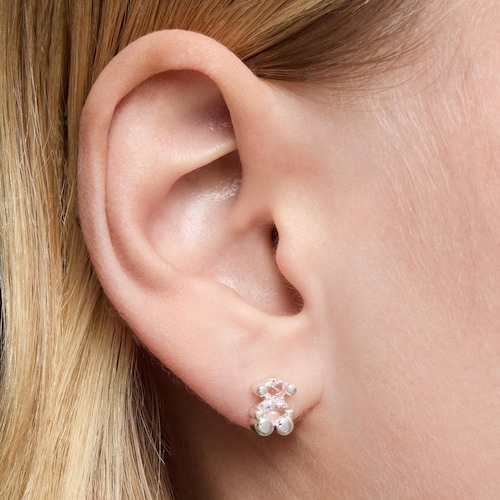 8 mm silver and rock crystal quartz bear motif Earrings Color Bear