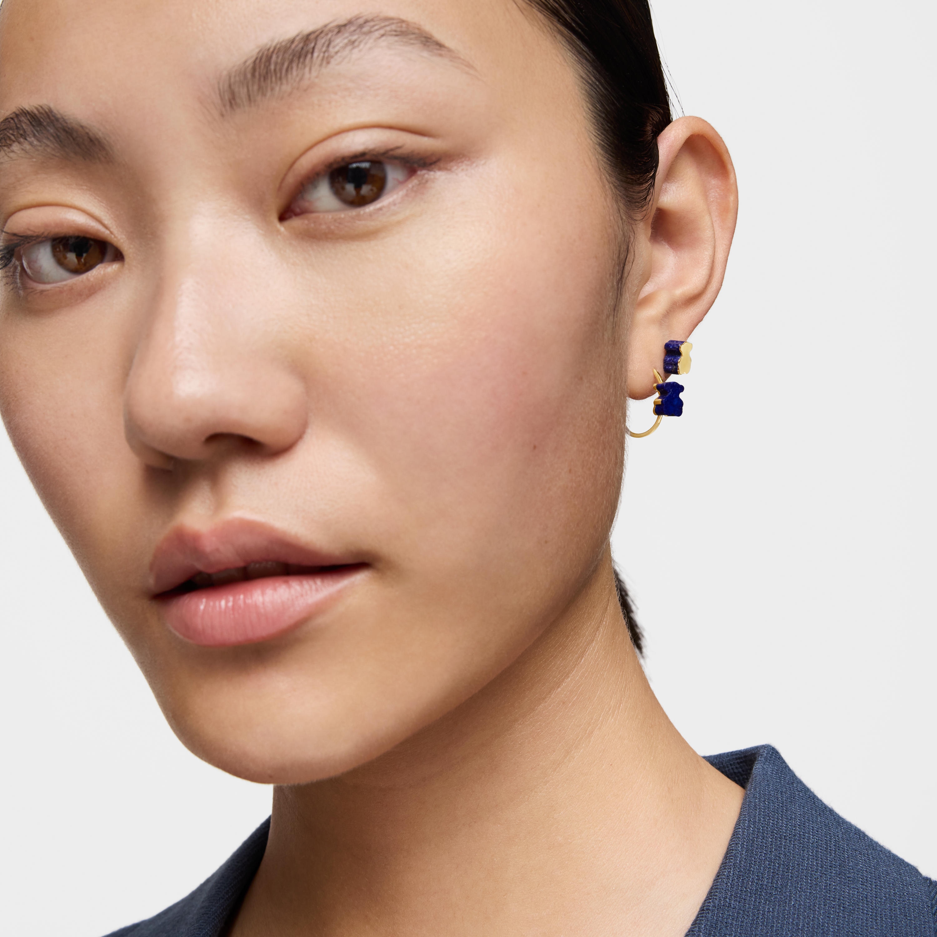 18K solid gold bear Hoop earrings with lapis lazuli TOUS 1950