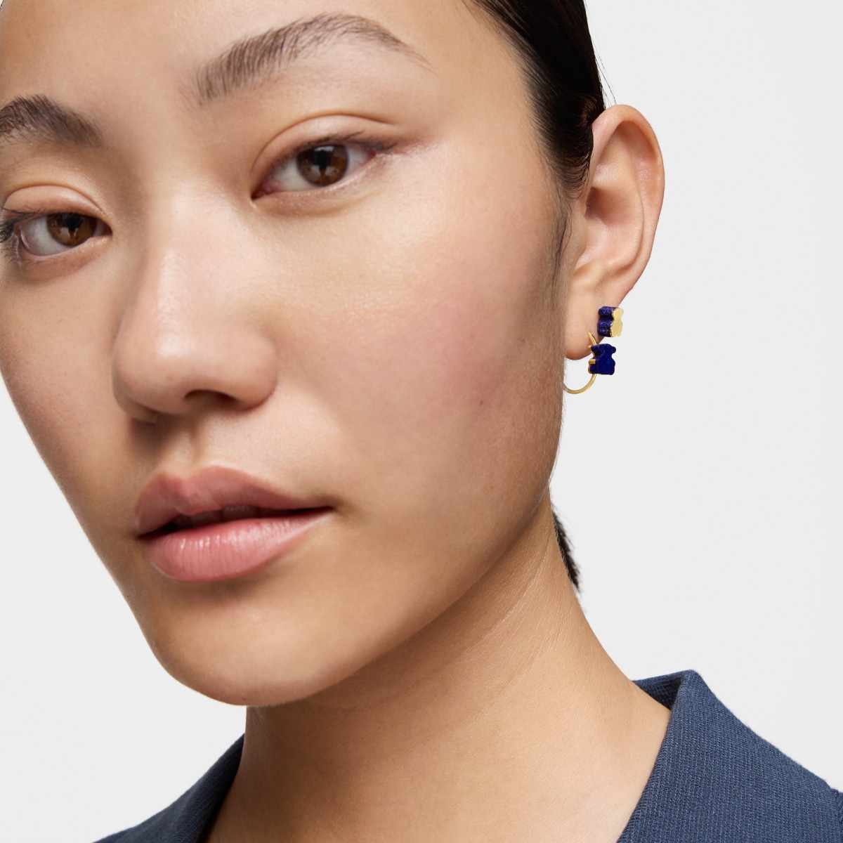 Gold bear Hoop earrings with lapis lazuli TOUS 1950