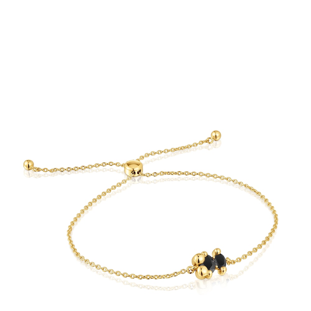 18kt gold plating over silver and onyx bear motif chain Bracelet Color Bear