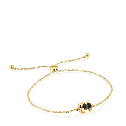 18kt gold plating over silver and onyx bear motif chain Bracelet Color Bear