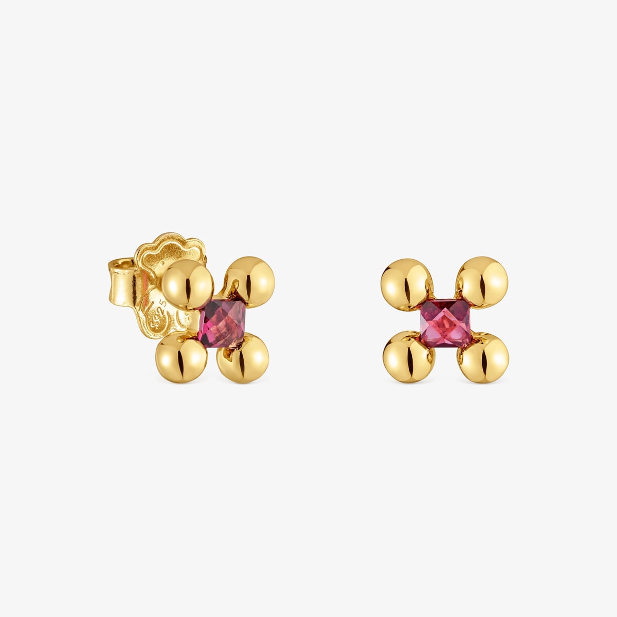 Tous - Pendientes Cortos Con Baño De Oro 18 Kt Sobre Plata Y Rodolita Sugar Party - Rosa