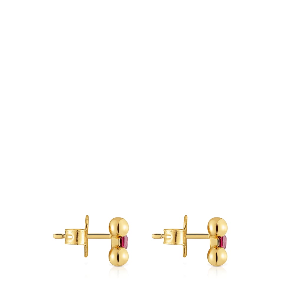 Pendientes cortos con baño de oro 18 kt sobre plata y rodolita Sugar Party Pendientes cortos con baño de oro 18 kt sobre plata y rodolita Sugar Party