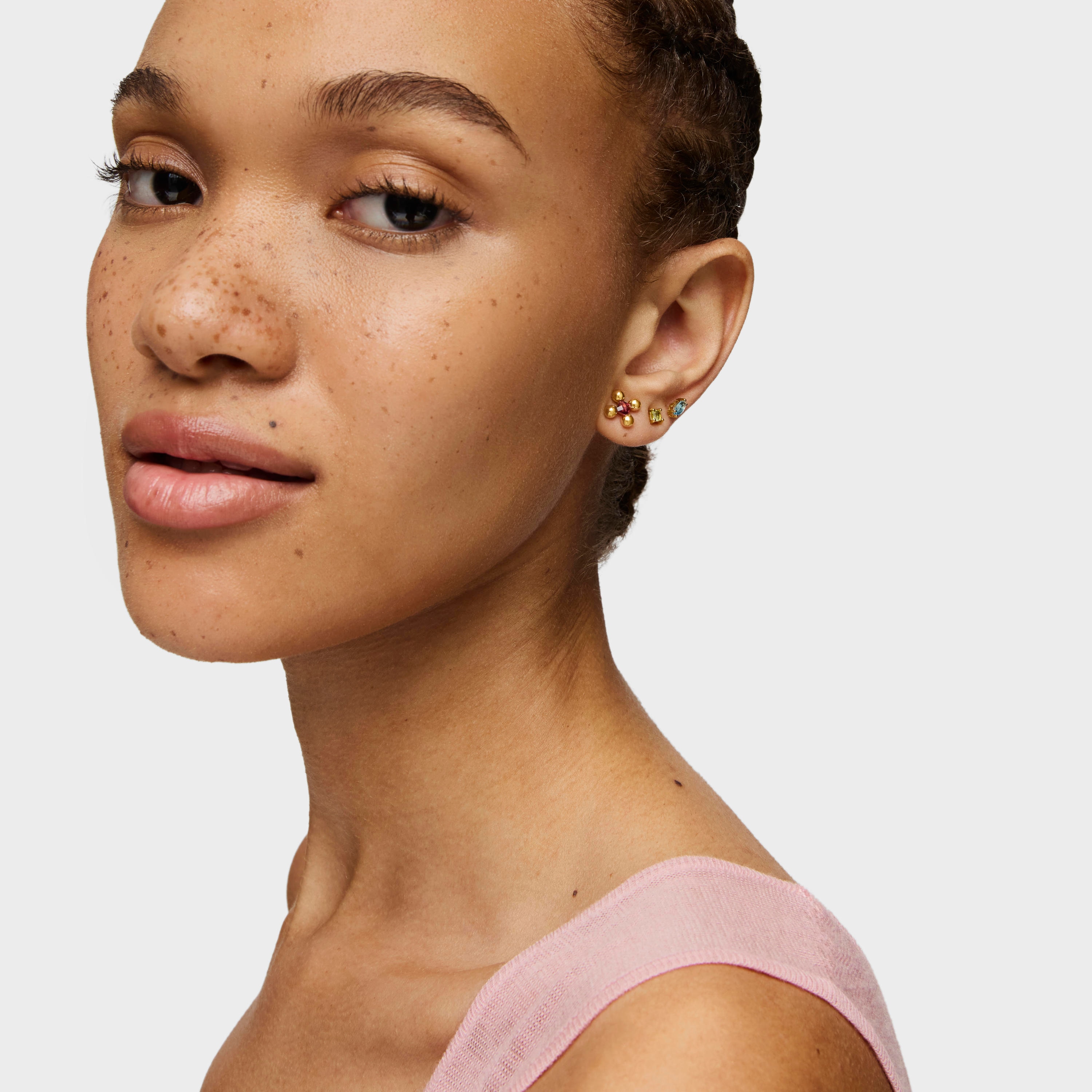 Sugar Party short Earrings with 18K gold vermeil and rhodolite