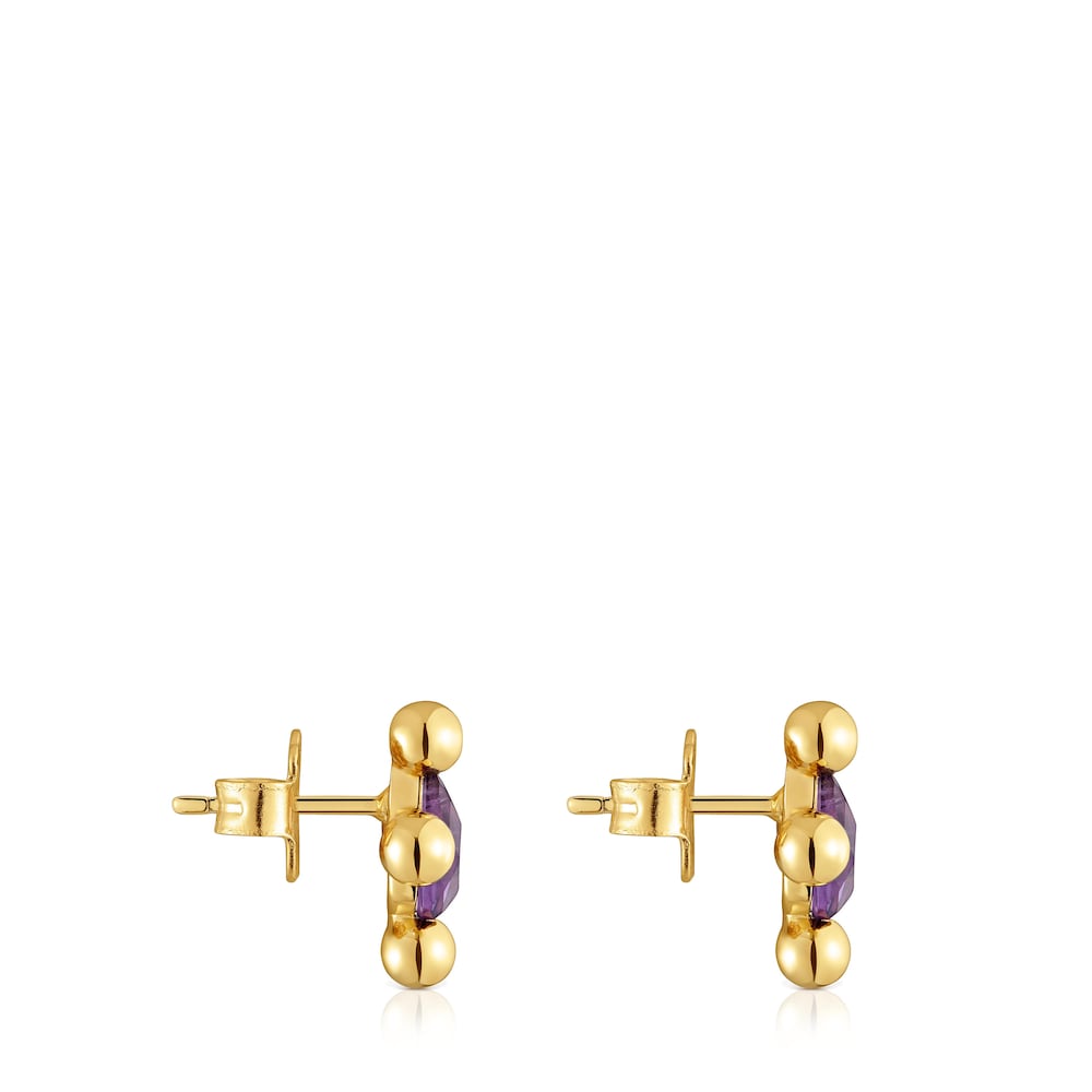 Pendientes cortos con baño de oro 18 kt sobre plata y amatista Sugar Party image number 1