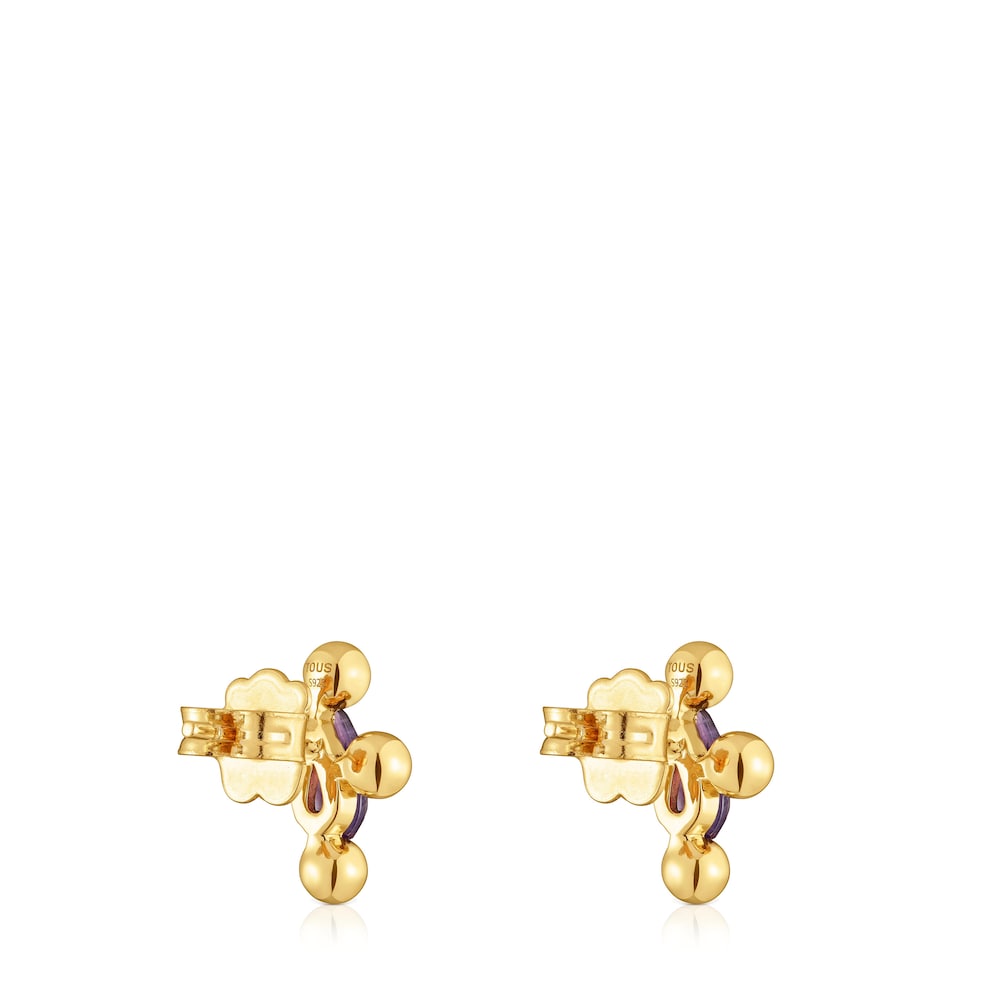 Pendientes cortos con baño de oro 18 kt sobre plata y amatista Sugar Party image number 2