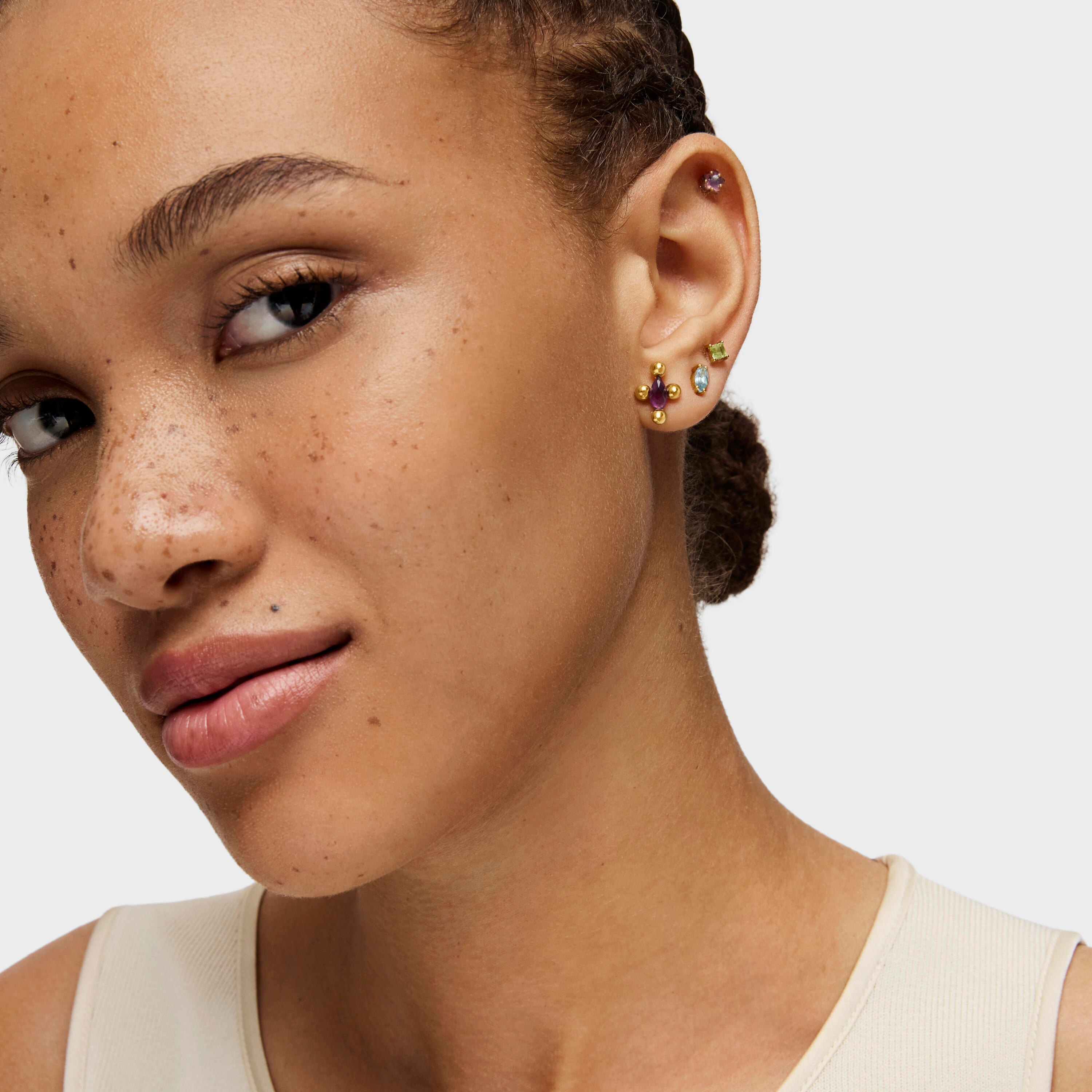 Sugar Party short Earrings with 18K gold vermeil and amethyst