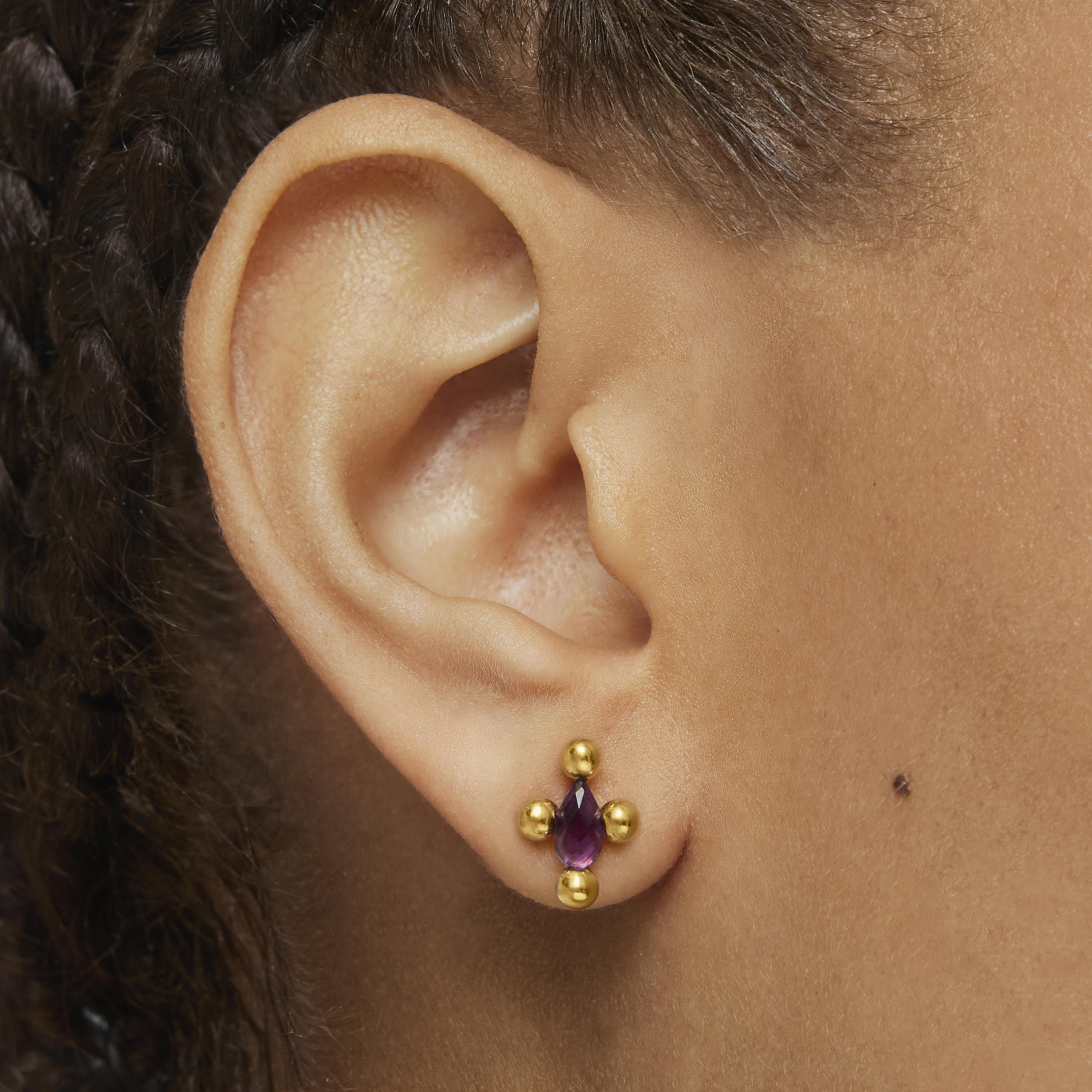 Sugar Party short Earrings with 18K gold vermeil and amethyst