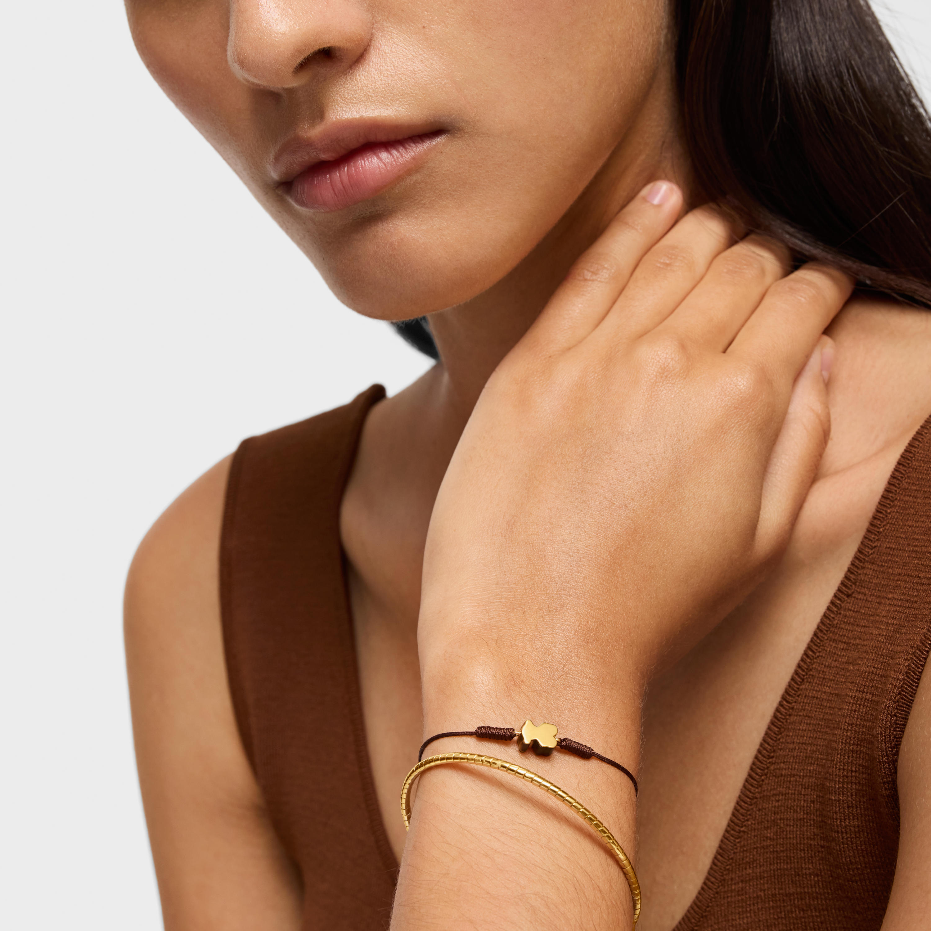 Nylon Bracelet with 18K solid gold bear motif and tiger’s eye TOUS 1950