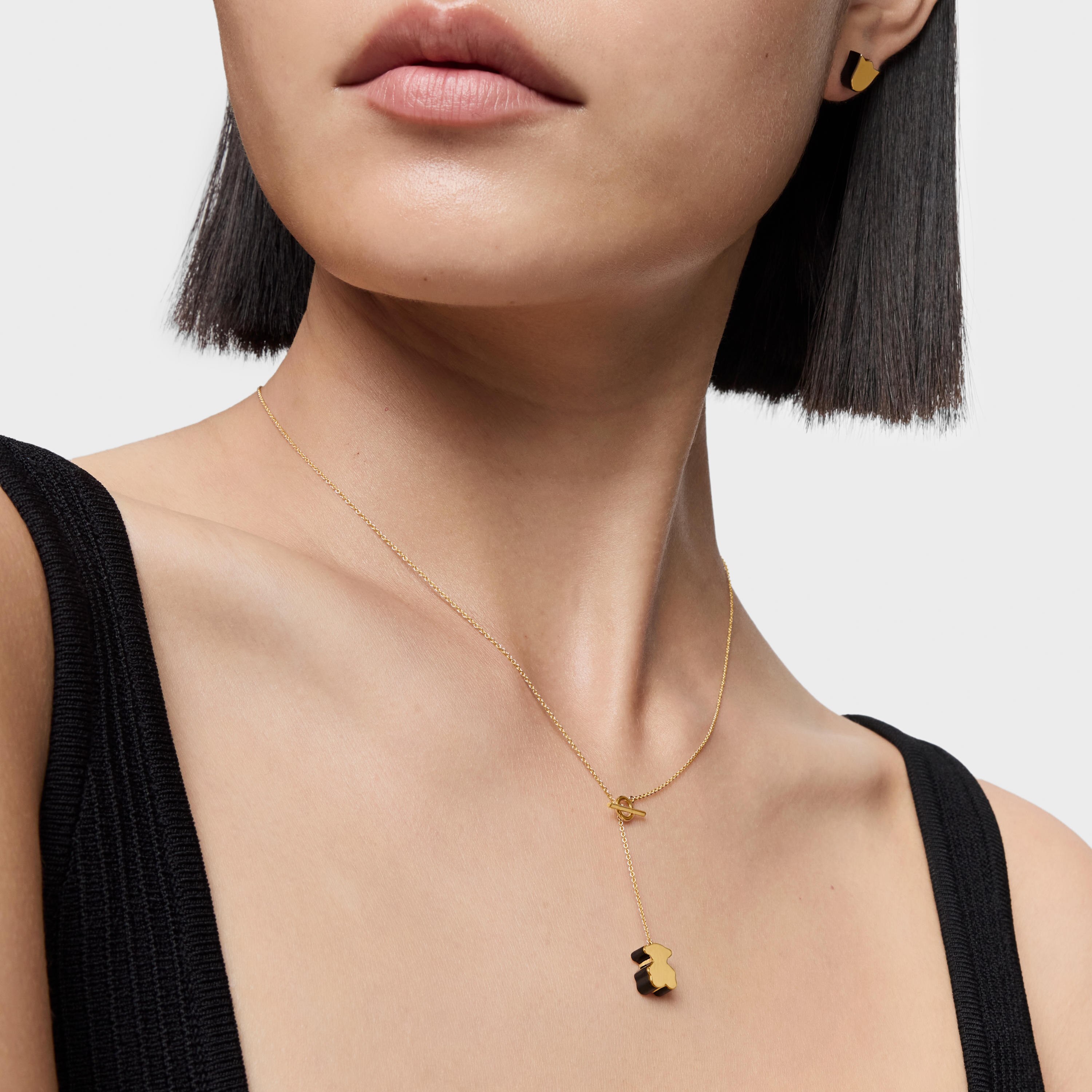 Short 18K solid gold bear Necklace with onyx TOUS 1950