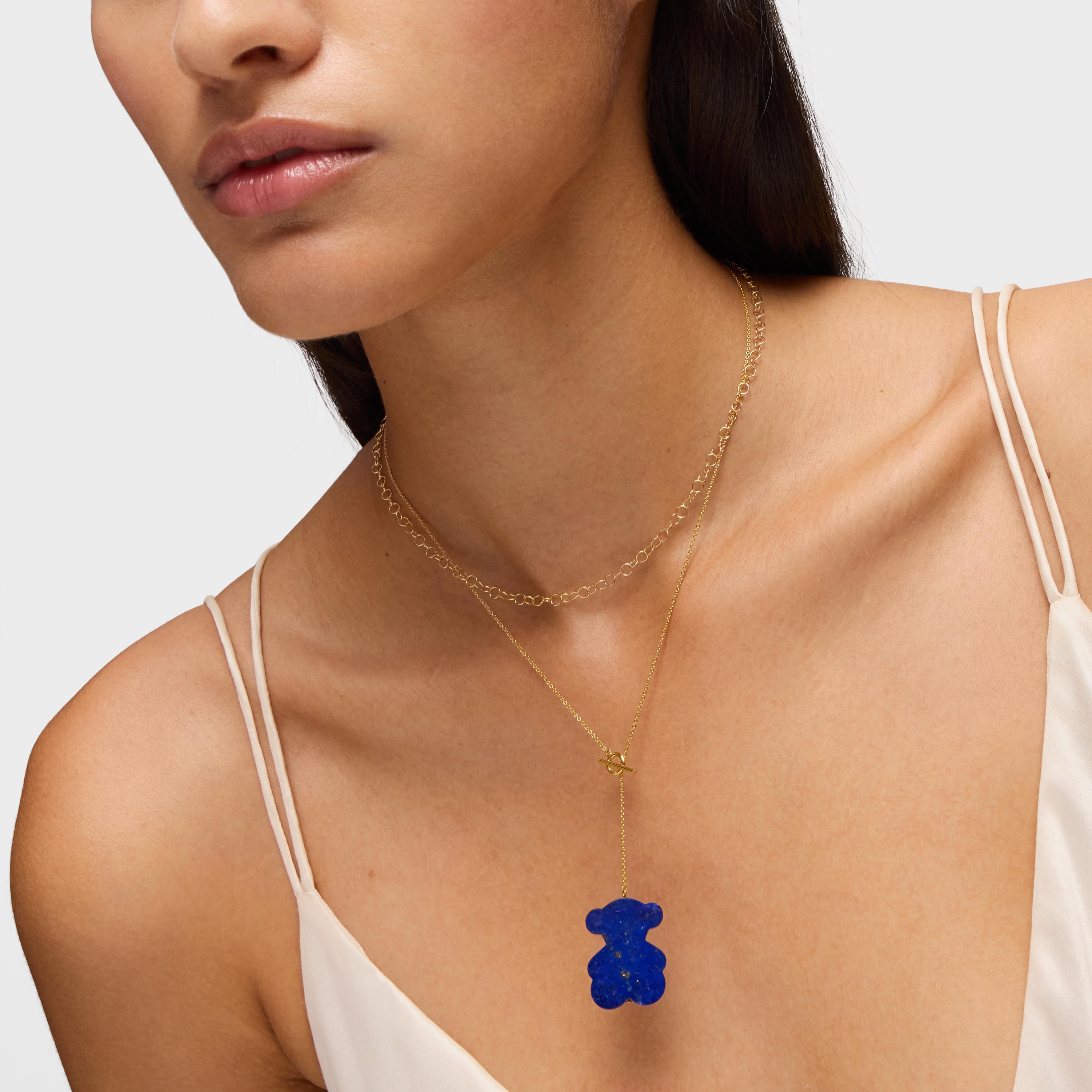 Short 18K solid gold bear Necklace with lapis lazuli TOUS 1950