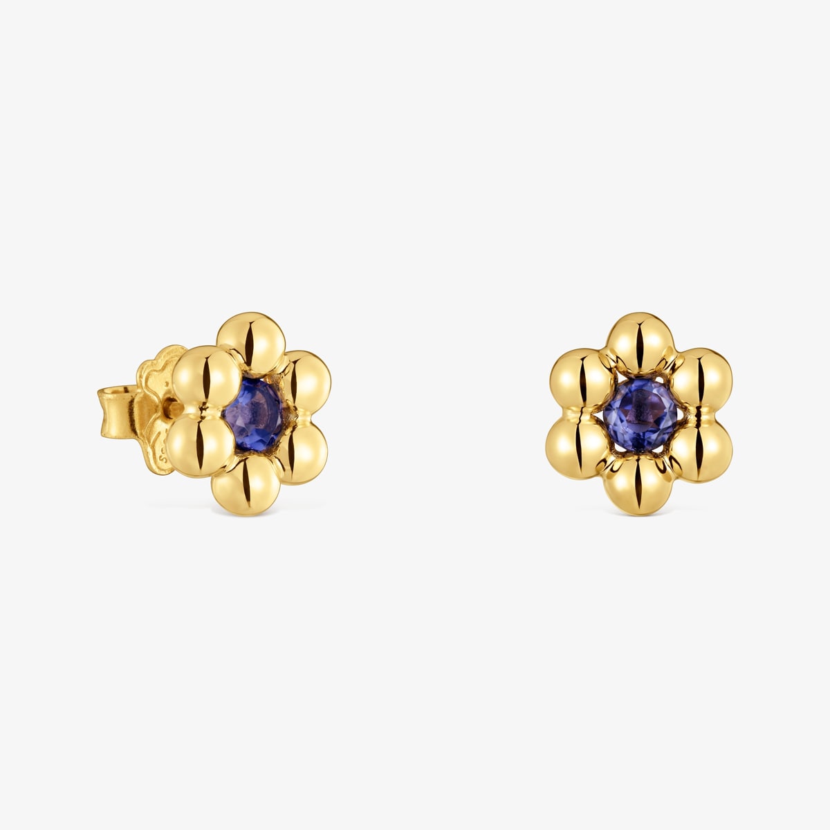 Tous - Pendientes Cortos Flor Con Baño De Oro 18 Kt Sobre Plata Y Iolita Sugar Party - Azul