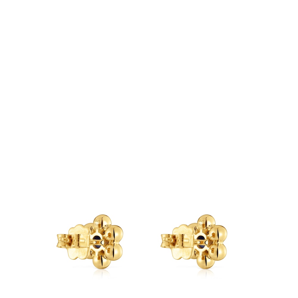 Pendientes cortos flor con baño de oro 18 kt sobre plata y iolita Sugar Party image number 2