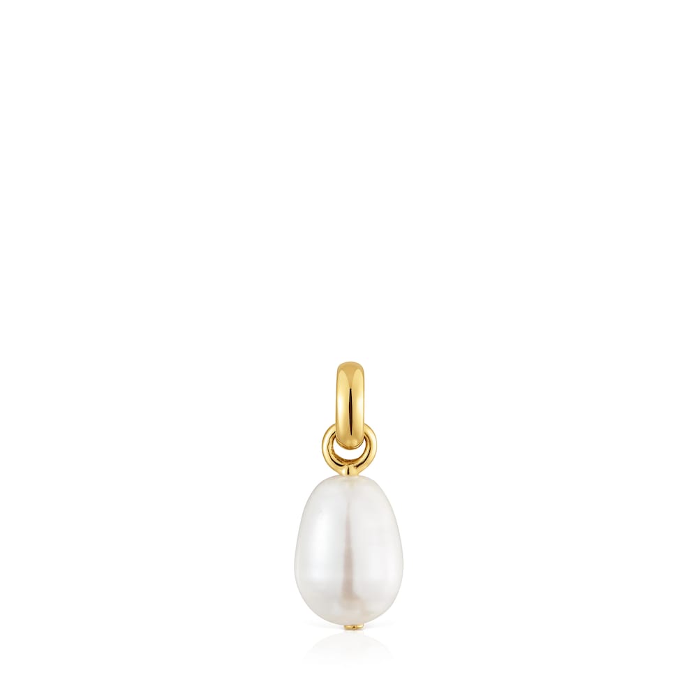 Colgante pequeño con baño de oro 18 kt sobre plata y perla cultivada Hold Oval Colgante pequeño con baño de oro 18 kt sobre plata y perla cultivada Hold Oval
