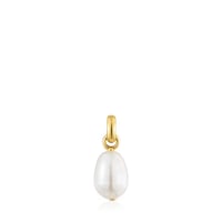 Colgante pequeño con baño de oro 18 kt sobre plata y perla cultivada Hold Oval