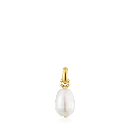 Colgante pequeño con baño de oro 18 kt sobre plata y perla cultivada Hold Oval