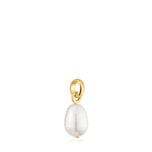 Colgante pequeño con baño de oro 18 kt sobre plata y perla cultivada Hold Oval