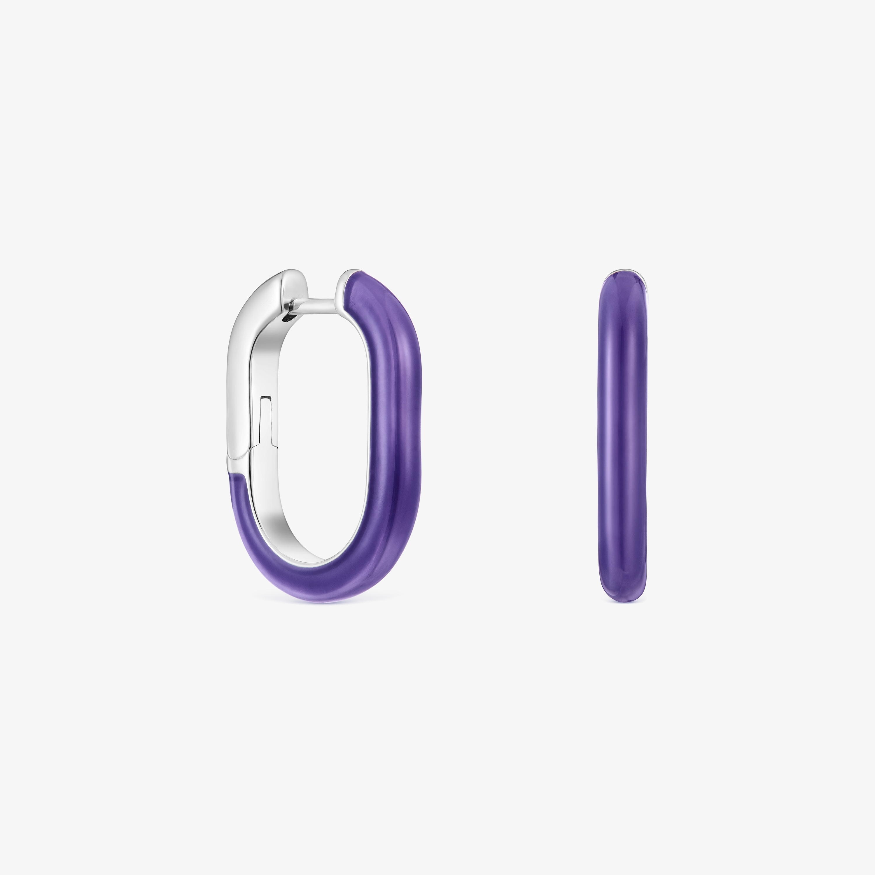 Silver and Lilac Enamel Hoop Earrings LINE