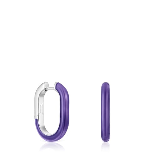 Pendientes aro de plata y esmalte lila LINE
