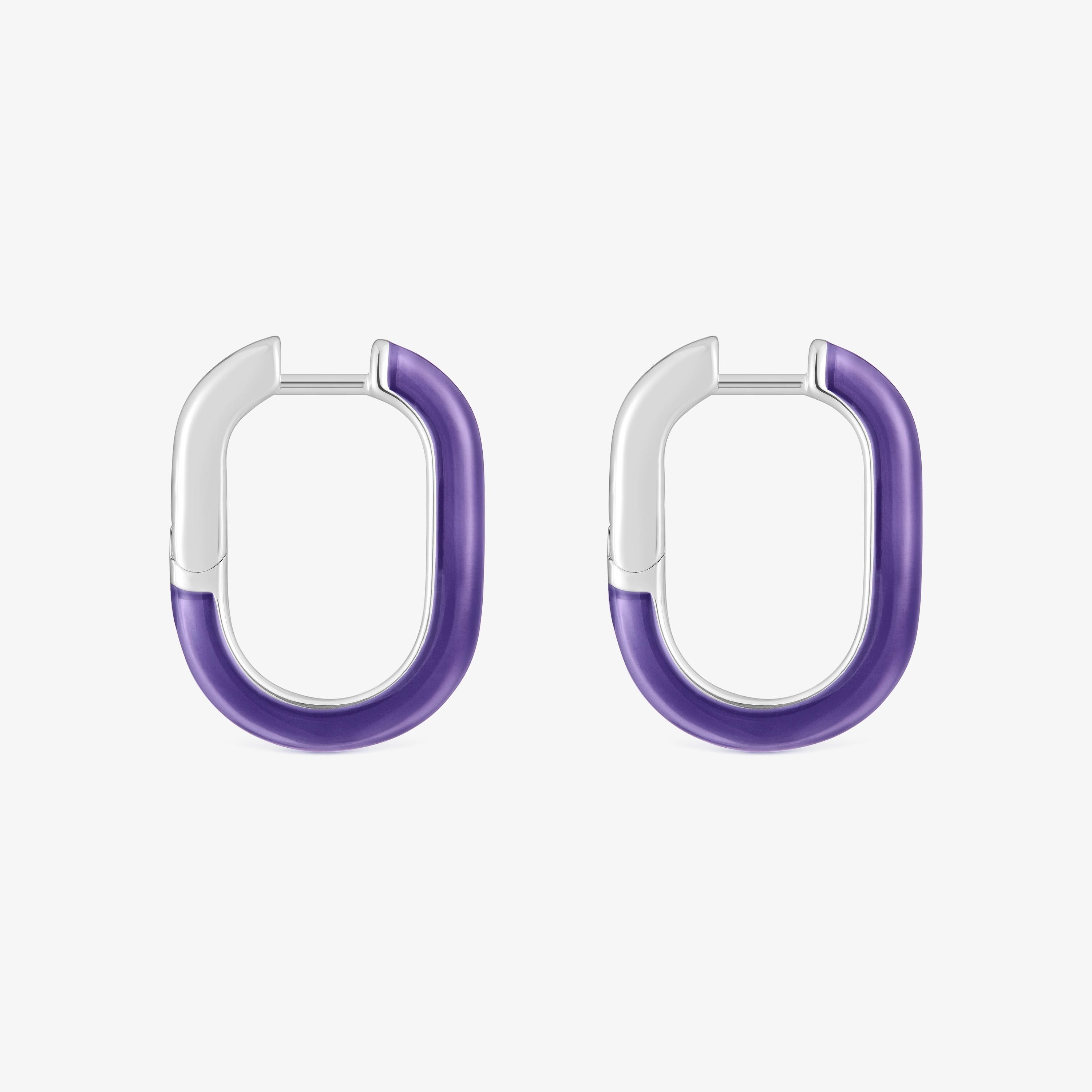 Silver and Lilac Enamel Hoop Earrings LINE