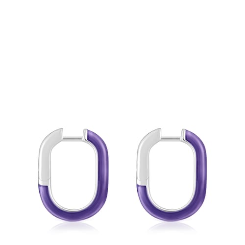 Pendientes aro de plata y esmalte lila LINE