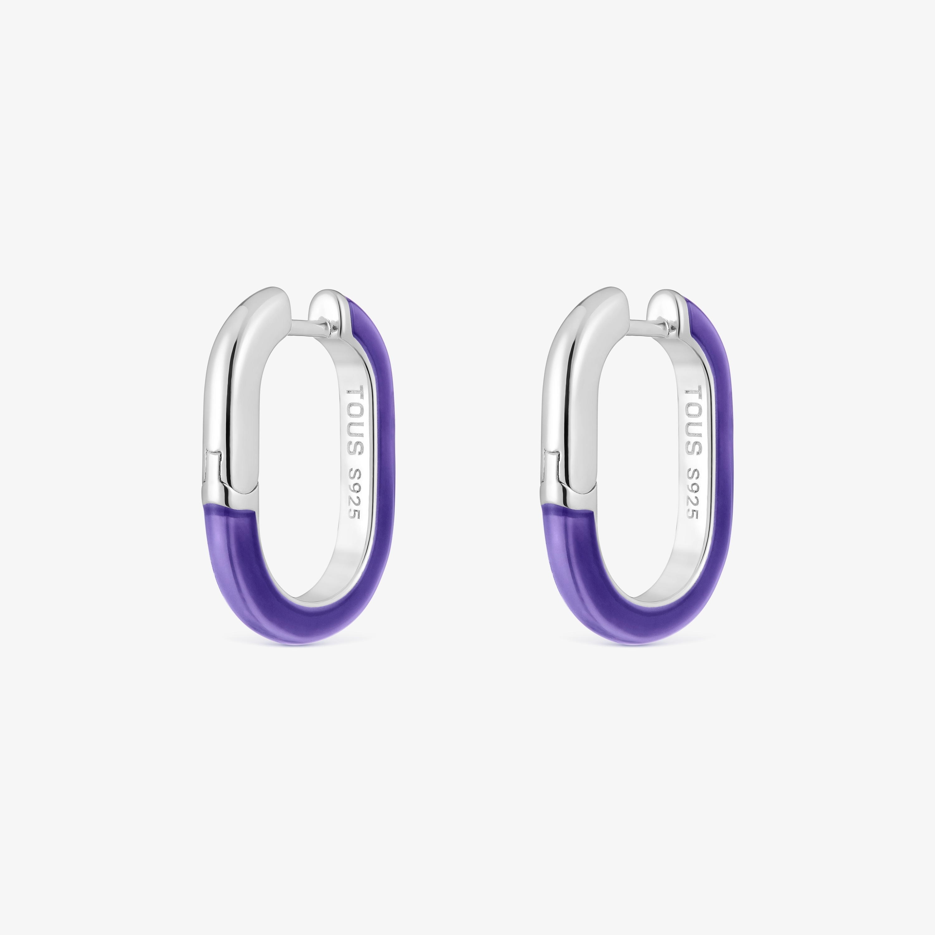 Silver and Lilac Enamel Hoop Earrings LINE