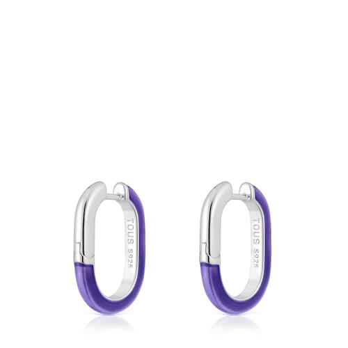Pendientes aro de plata y esmalte lila LINE